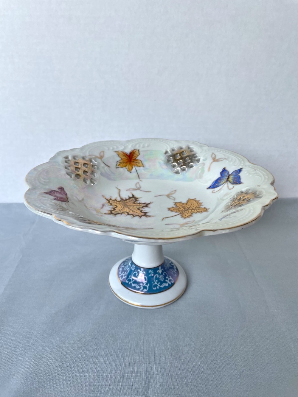 VTG Lipper & Mann Lusterware Pedestal Compote Candy Dish